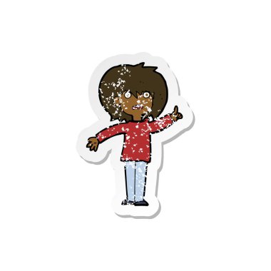 soruyu soran bir karikatür kadının Retro sıkıntılı etiket