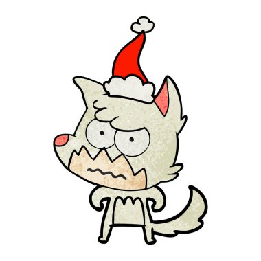 Noel Baba şapkası giyen rahatsız tilki dokulu çizgi film