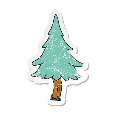 sıkıntılı etiket karikatür doodle orman çam ağaçlarının