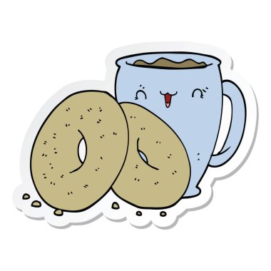 etiket bir karikatür kahve ve çörek