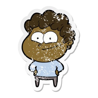 karikatür mutlu bir adamın sıkıntılı etiket