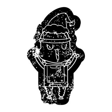 mutlu ilginç çizgi film simgesi Noel Baba şapkası giyen bir robot sıkıntılı