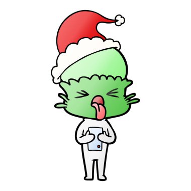 Noel Baba şapkası giyen bir uzaylı tiksinti degrade çizgi film