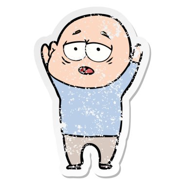 sıkıntılı etiket bir karikatür kel adam yorgun