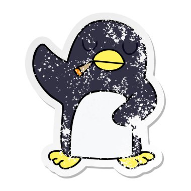 ilginç bir el sıkıntılı etiket karikatür penguen çizilmiş