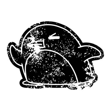 Grunge simgesi kawaii bir sevimli penguen sıkıntılı