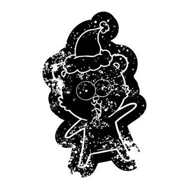 oyuncak ayı ilginç karikatür sıkıntılı simgesini giyen Noel Baba şapkası gülüyor