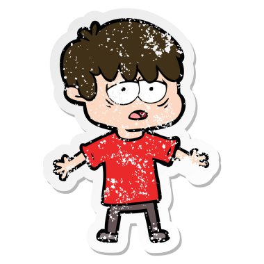 bir çizgi film yorgun çocuk sıkıntılı etiket