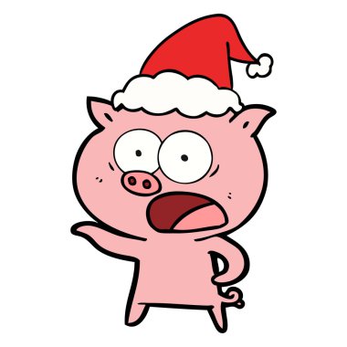 çizgi çizme giyen Noel Baba şapkası bağırarak domuz el çekilmiş