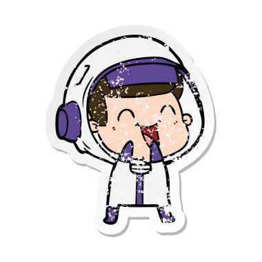 mutlu karikatür astronotun sıkıntılı etiket