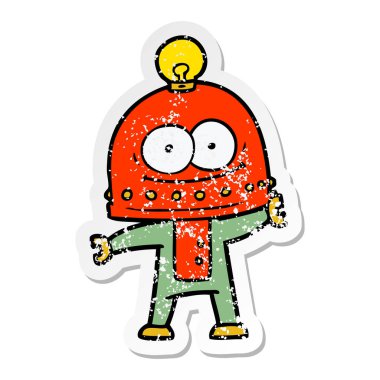 bir mutlu karton robot ampul ile sıkıntılı etiket