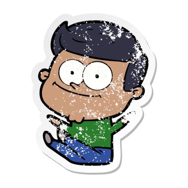 karikatür mutlu bir adamın sıkıntılı etiket