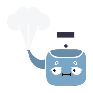 düz renk retro karikatür dumanı tüten bir Kettle