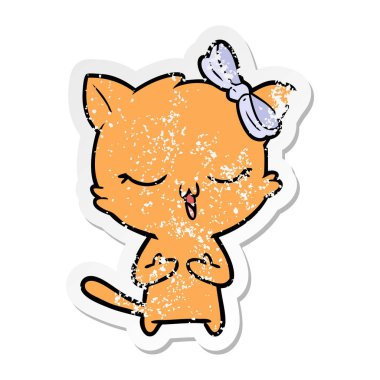 bir çizgi film kedinin kafasına yay ile sıkıntılı etiket