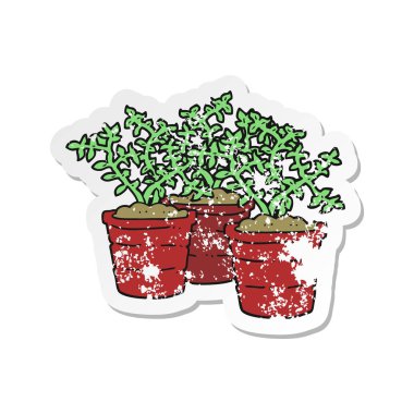bir karikatür Retro sıkıntılı etiket Saksı bitkiler