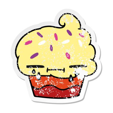 serbest el çekilmiş sıkıntılı etiket karikatür, ağlayan kek