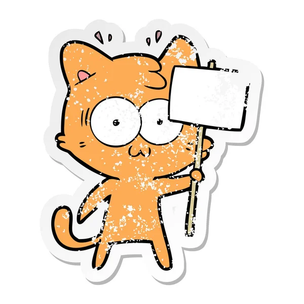 Verontruste Sticker Van Een Cartoon Verrast Zwaaien Teken Kat — Stockvector