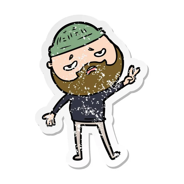 Verontruste sticker van een cartoon bezorgd man met baard — Stockvector
