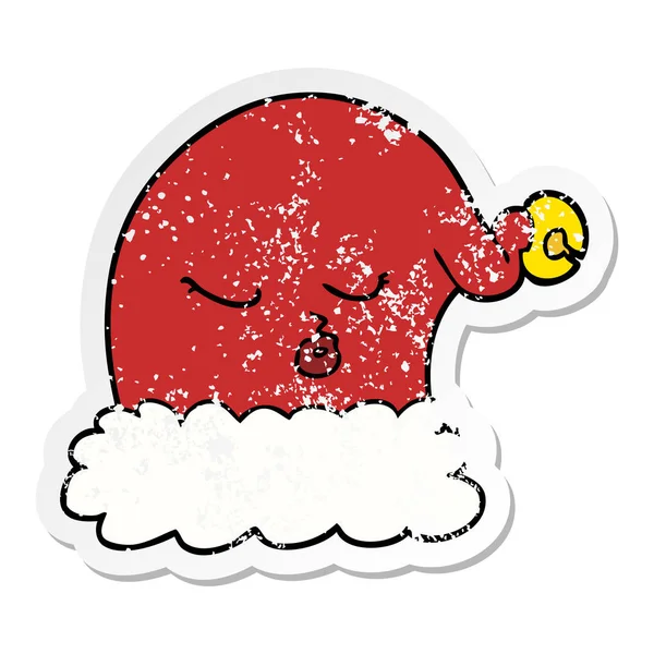 Nödställda klistermärke av en tecknad christmas santa hat — Stock vektor