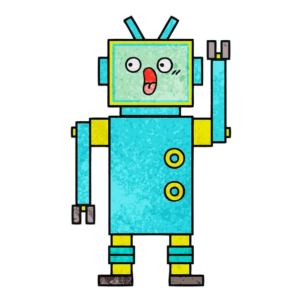 Robot de dibujos animados de textura grunge retro — Vector de stock