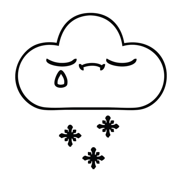 Линия рисования мультфильма буря снежное облако — стоковый вектор