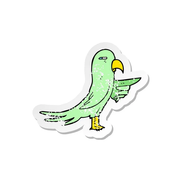 Etiqueta Angustiada Retro Papagaio Desenho Animado — Vetor de Stock