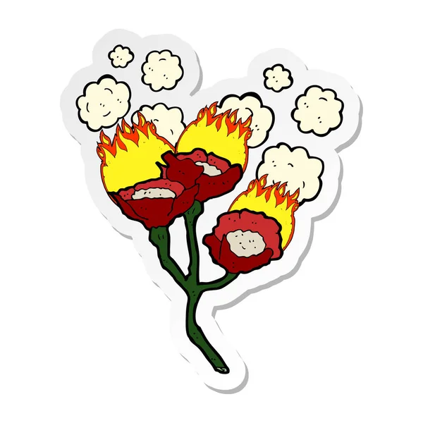 花の燃える漫画のステッカー — ストックベクタ