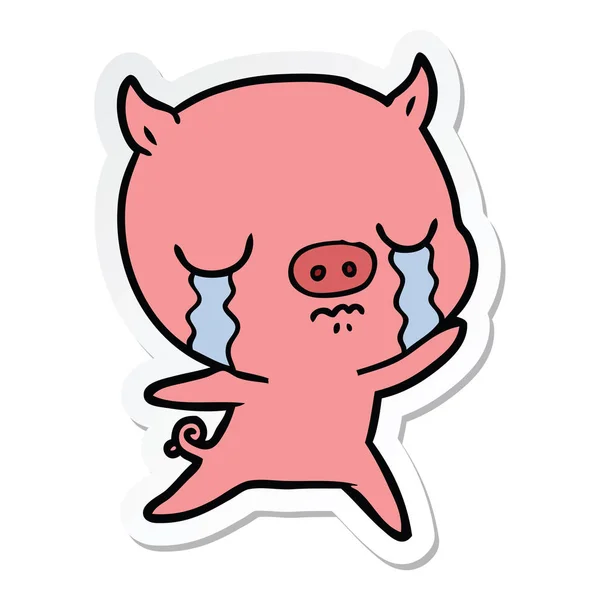 卡通猪哭泣的贴纸 — 图库矢量图片