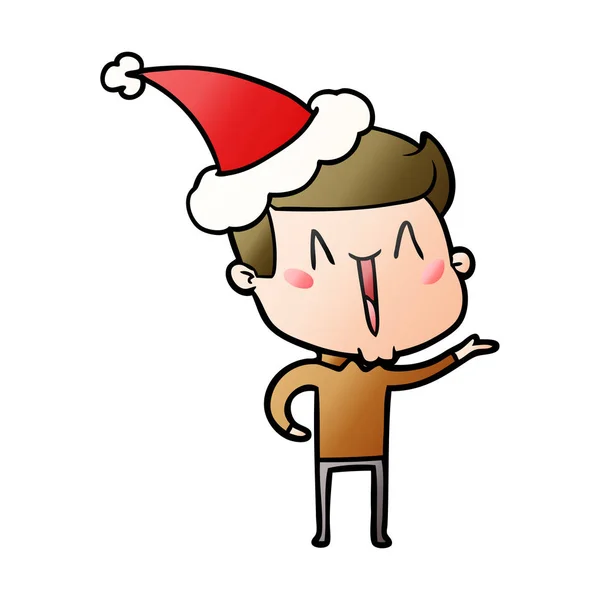 手绘梯度卡通一个兴奋的人戴着圣诞老人的帽子 — 图库矢量图片