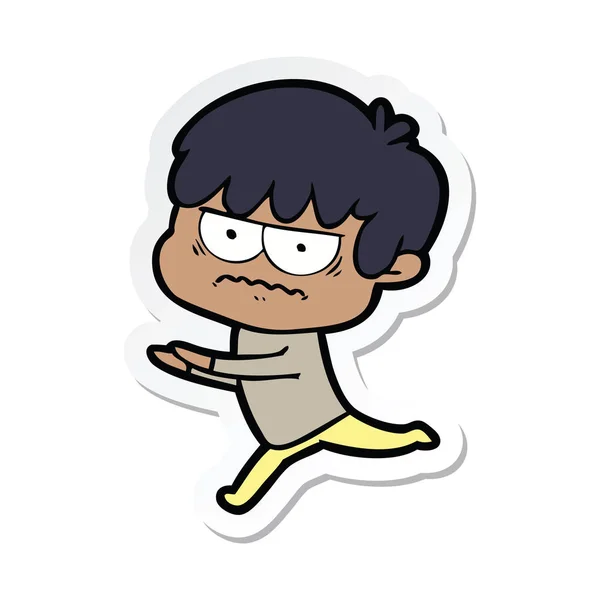 Sticker of a annoyed cartoon boy — Stock Vector