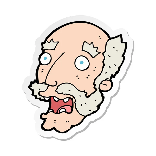 Sticker of a cartoon shocked old man — Stock Vector