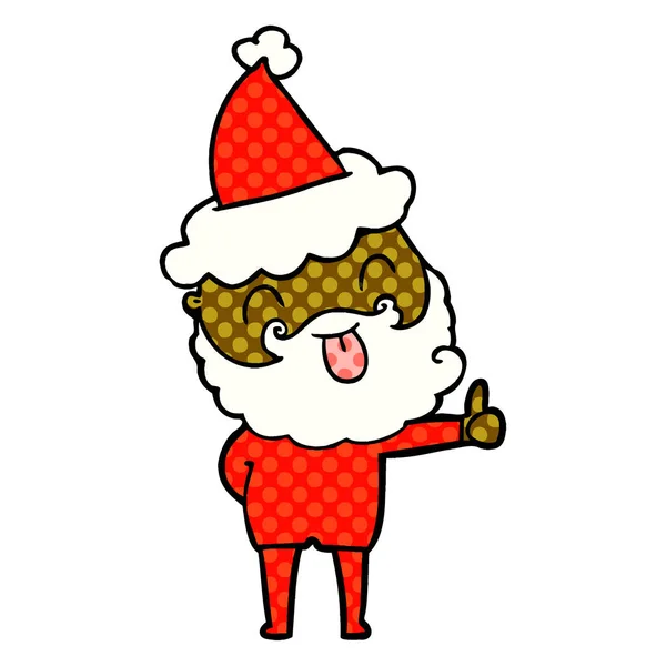 Homme Avec Barbe Sortant Langue Portant Chapeau Père Noël — Image vectorielle