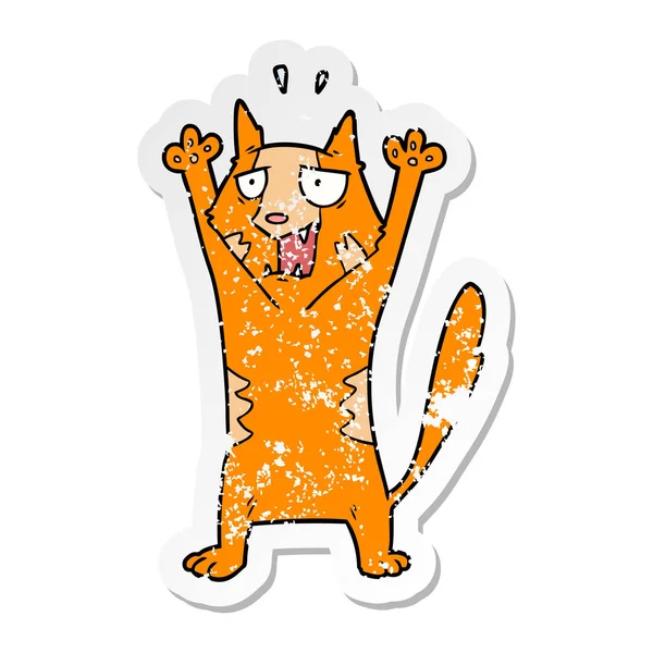 Verontruste Sticker Van Een Cartoon Paniek Cat — Stockvector