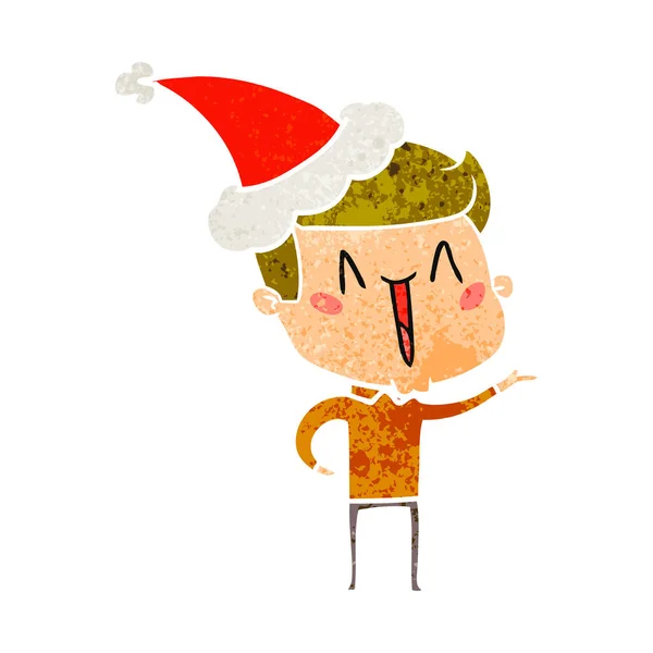 Retro-Cartoon eines aufgeregten Mannes mit Weihnachtsmütze — Stockvektor