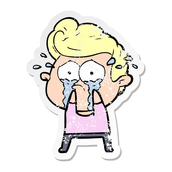Adesivo angustiado de um homem chorando desenhos animados — Vetor de Stock