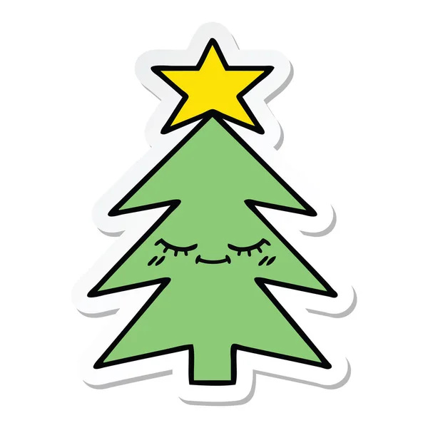Aufkleber Eines Niedlichen Cartoon Weihnachtsbaums — Stockvektor