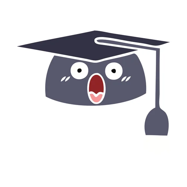 卒業帽子のフラット カラー レトロ漫画 — ストックベクタ