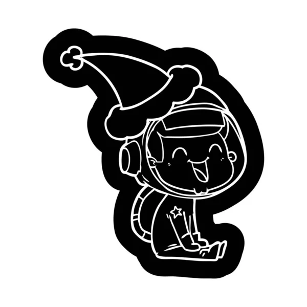 Icono Dibujos Animados Extravagante Feliz Astronauta Con Sombrero Santa — Vector de stock