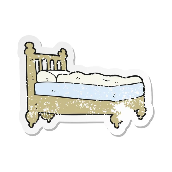 Retro Noodlijdende Sticker Van Een Cartoon Bed — Stockvector