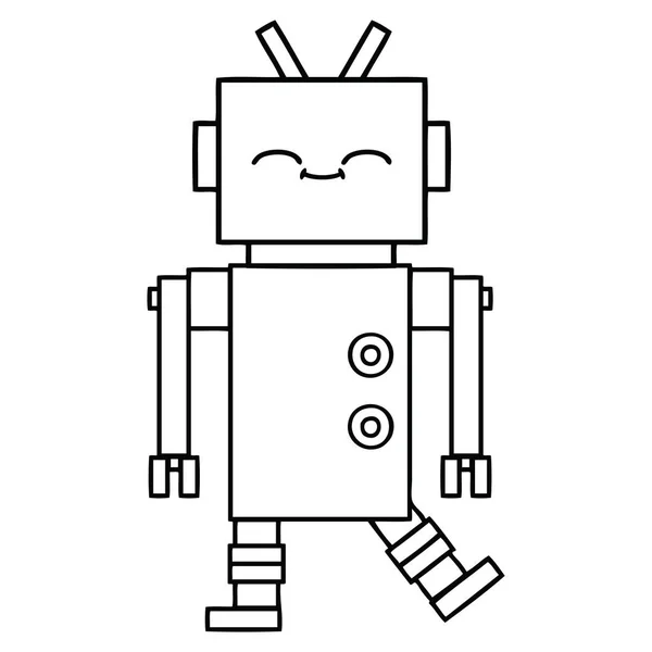 Línea dibujo dibujos animados robot — Vector de stock