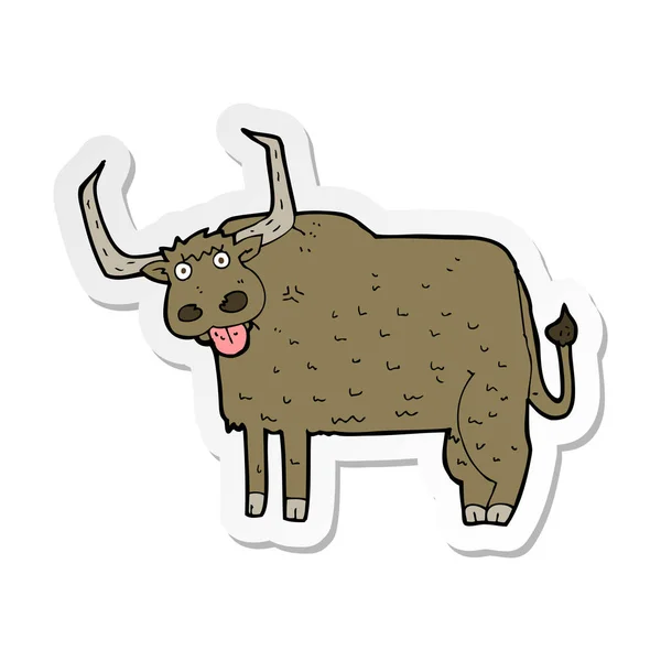 Adesivo di una mucca pelosa cartone animato — Vettoriale Stock
