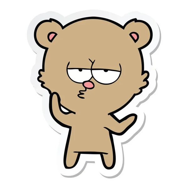Sticker Van Een Verveeld Bear Cartoon — Stockvector