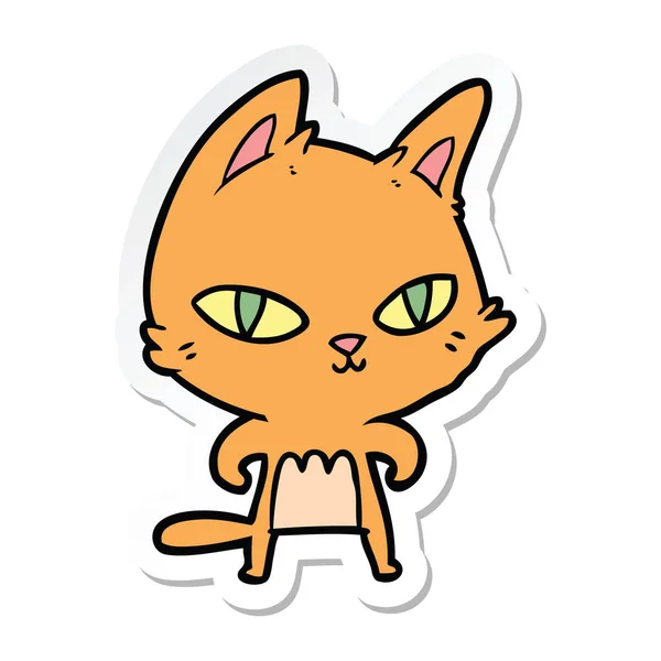 Sticker Cartoon Cat Staring — Stock Vector