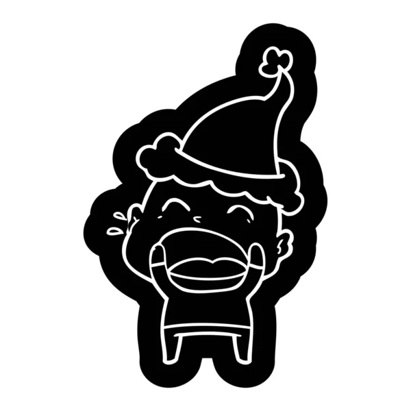 サンタの帽子をかぶって叫びハゲ男の風変わりな漫画アイコン — ストックベクタ