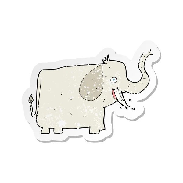 Pegatina retro angustiado de un elefante feliz de dibujos animados — Vector de stock