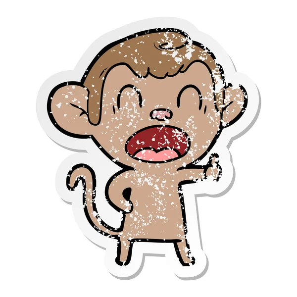 Verontruste sticker van een gapende cartoon-aap — Stockvector