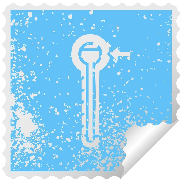 Verontruste plein peeling sticker symbool hete thermometer — Stockvector