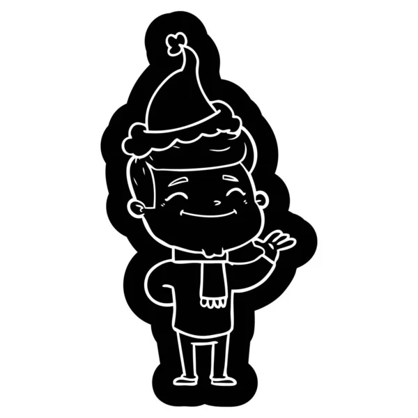 Heureux Bizarrerie Icône Dessin Animé Homme Portant Santa Chapeau — Image vectorielle