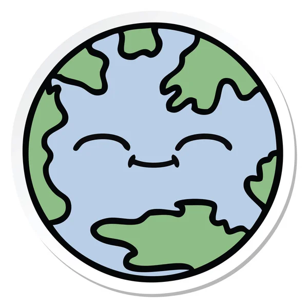 Sticker Cute Cartoon Planet Earth — Stock Vector