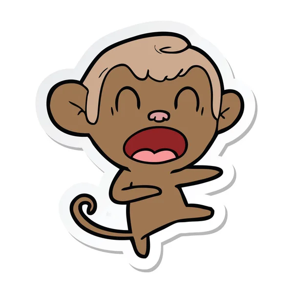 Sticker of a shouting cartoon monkey dancing — Stock Vector